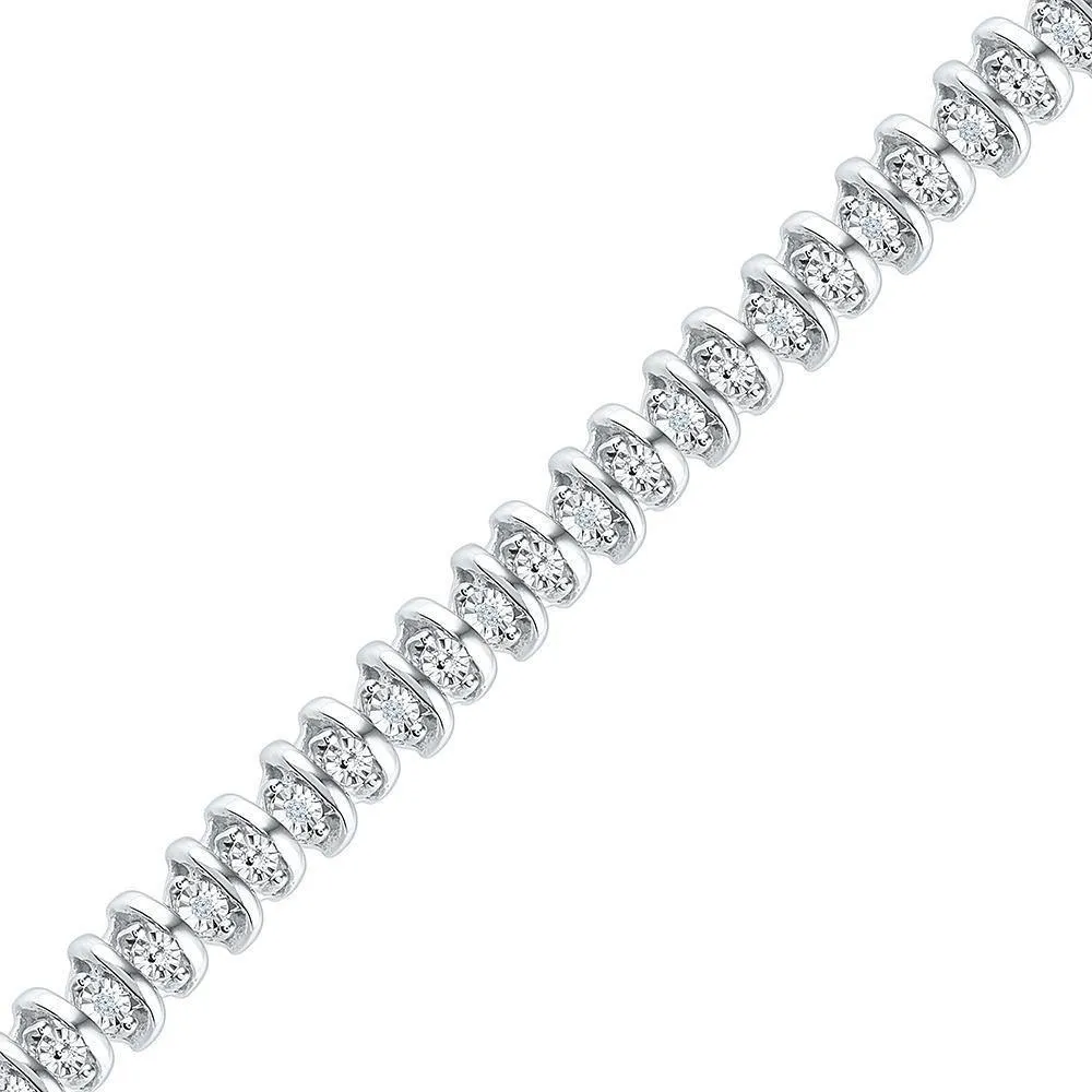 10K White Gold Pretty Diamond Tennis Bracelet