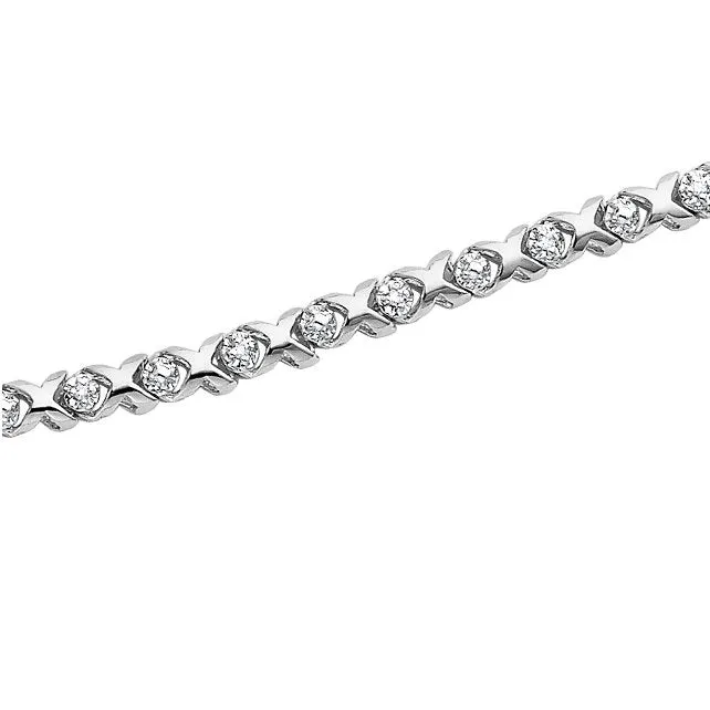 10K White or Yellow Gold (0.15ct) Hugs and Kisses Diamond Tennis Bracelet
