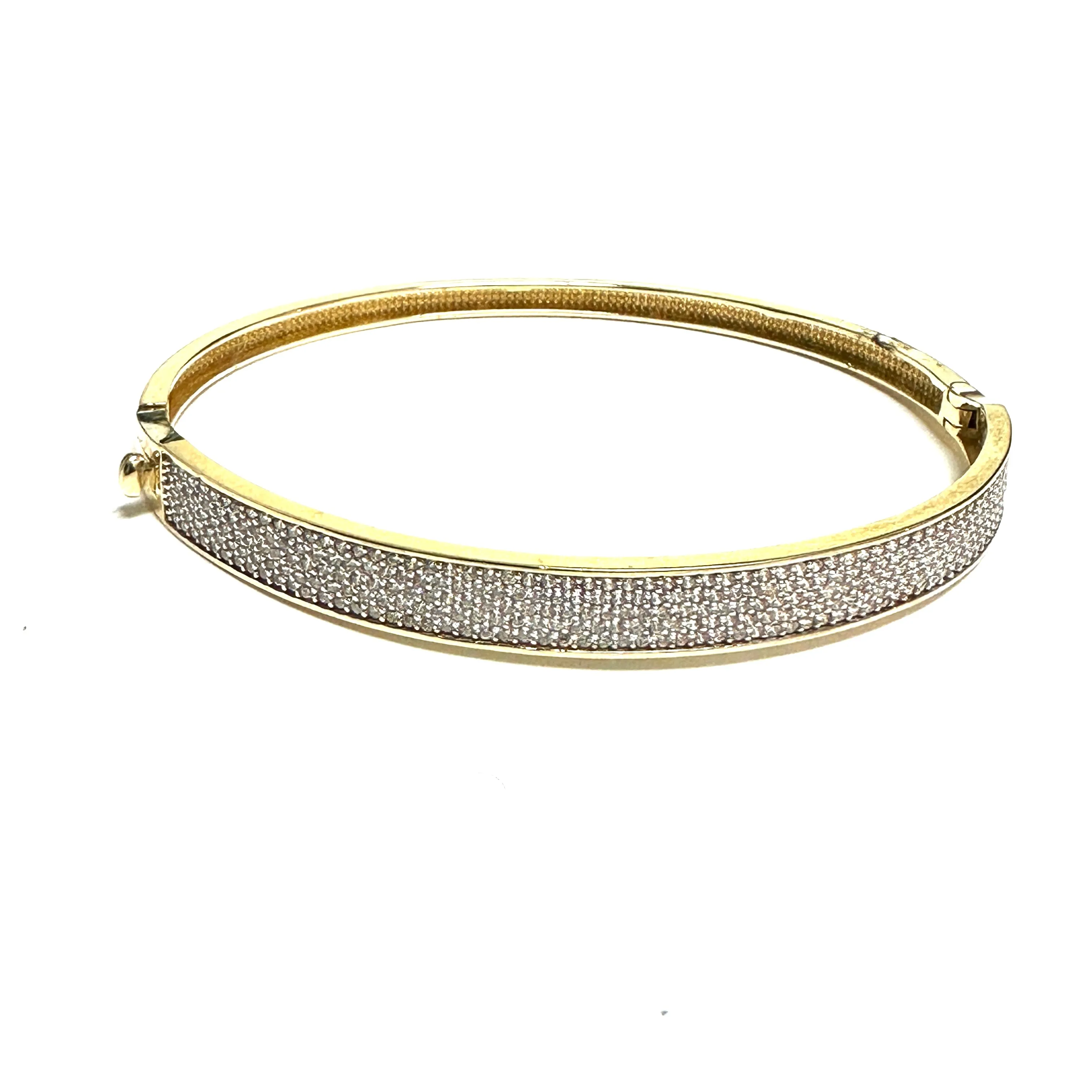 10K Yellow Gold Pavee Hinged CZ Bangle
