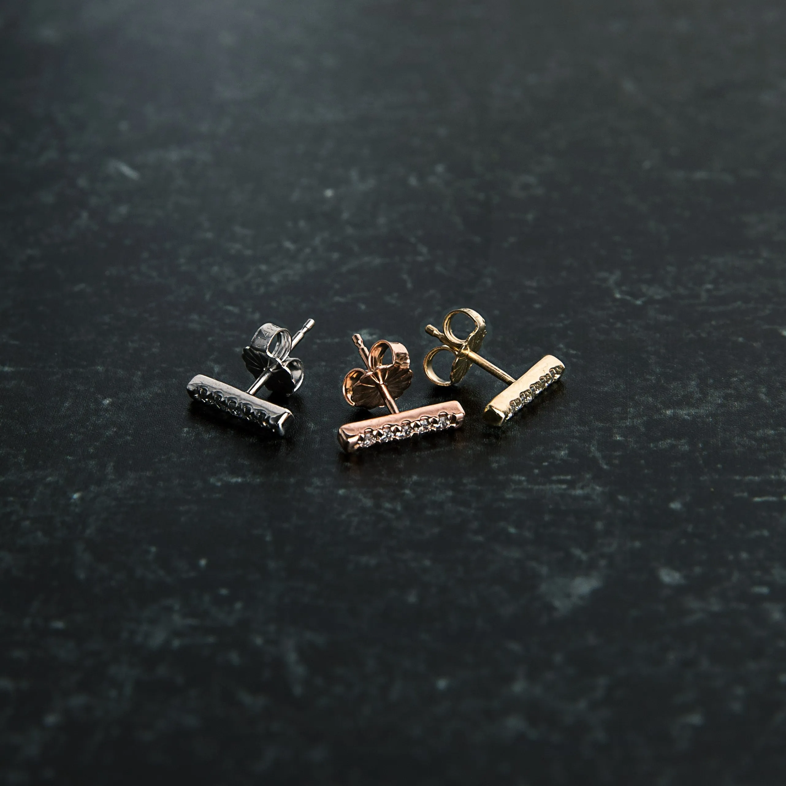 14K Diamond Bar Studs
