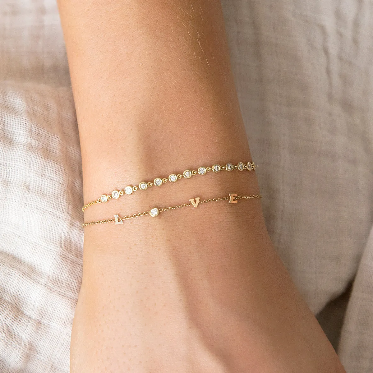 14k Linked Floating Diamond Tennis Bracelet - SALE