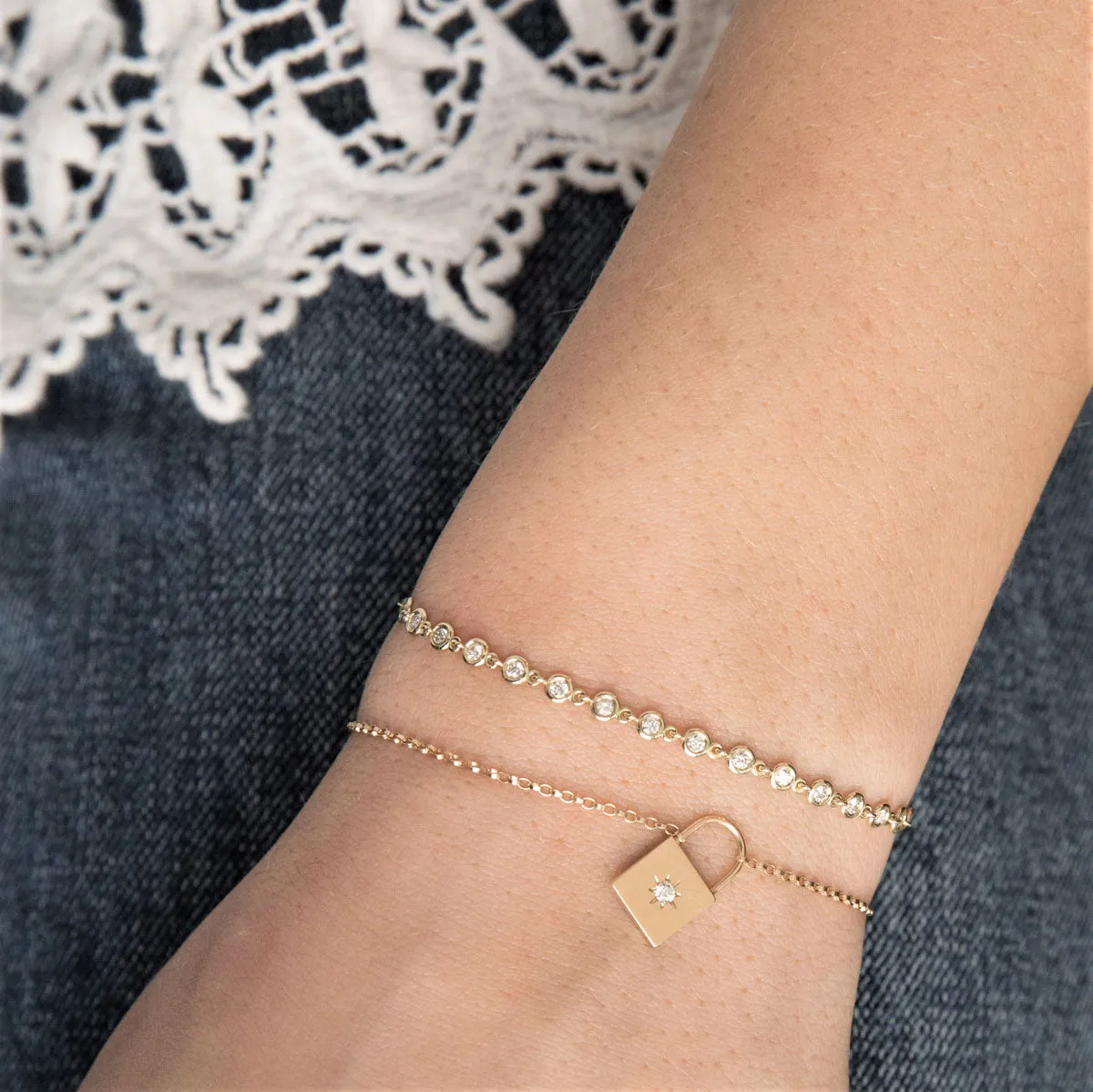 14k Linked Floating Diamond Tennis Bracelet - SALE