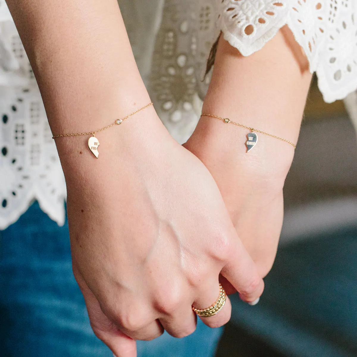 14k Midi Bitty BEST FRIENDS Charm & Diamond Bracelet Set