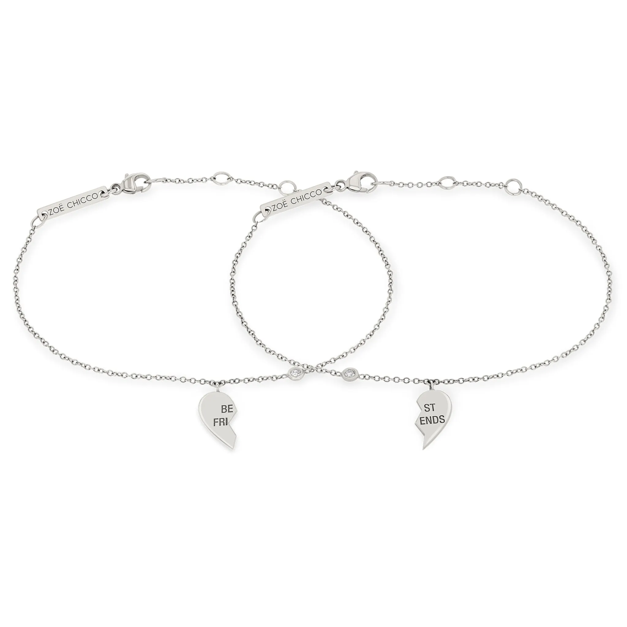 14k Midi Bitty BEST FRIENDS Charm & Diamond Bracelet Set