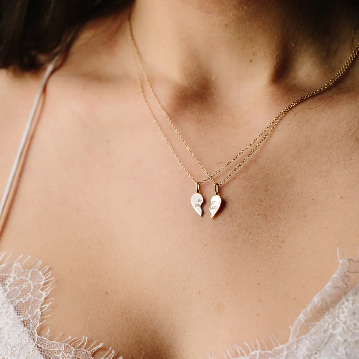 14k Midi Bitty Best Friends Heart Necklace Set