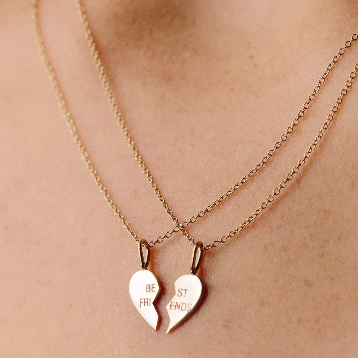 14k Midi Bitty Best Friends Heart Necklace Set