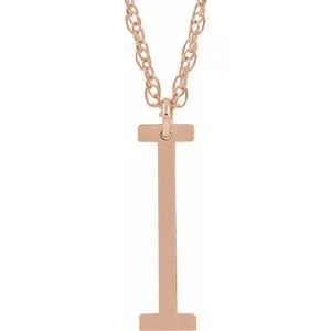 14K Rose Block Initial I 16-18" Necklace with Brush Finish