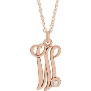 14K Rose Gold-Plated Sterling Silver .02 CT Diamond Script Initial W 16-18" Necklace