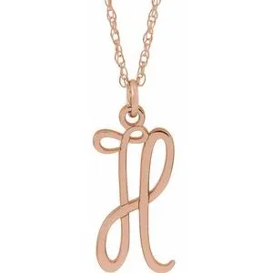 14K Rose Gold-Plated Sterling Silver Script Initial H 16-18" Necklace