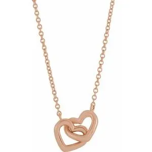 14K Rose Interlocking Heart 18" Necklace