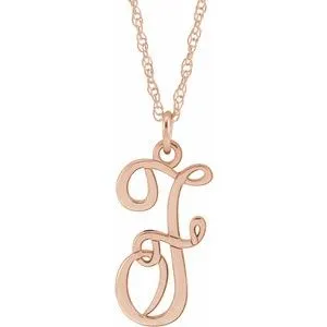 14K Rose Script Initial F 16-18" Necklace