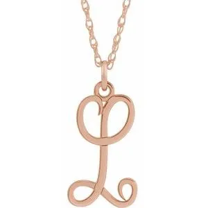 14K Rose Script Initial L 16-18" Necklace