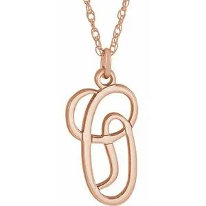 14K Rose Script Initial O 16-18" Necklace