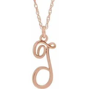 14K Rose Script Initial T 16-18" Necklace