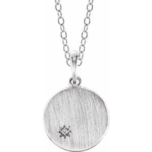 14K White .005 CT Diamond Engravable Necklace