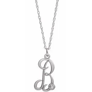 14K White .02 CT Diamond Script Initial B 16-18" Necklace
