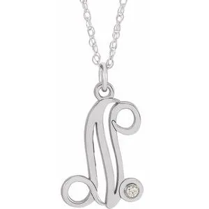 14K White .02 CT Diamond Script Initial N 16-18" Necklace