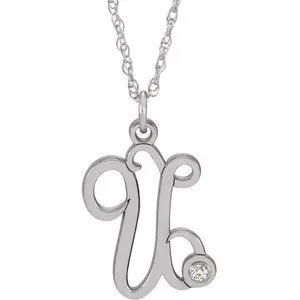 14K White .02 CT Diamond Script Initial U 16-18" Necklace