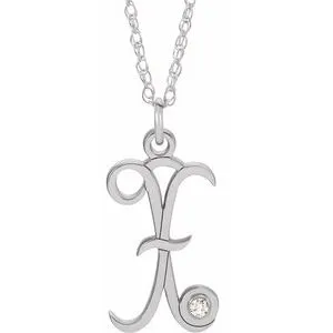 14K White .02 CT Diamond Script Initial X 16-18" Necklace