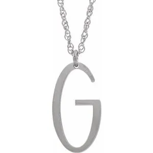 14K White Block Initial G 16-18" Necklace with Brush Finish