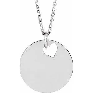 14K White Pierced Heart 15 mm Disc 16-18" Necklace