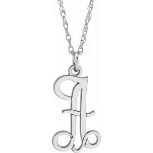 14K White Script Initial A 16-18" Necklace