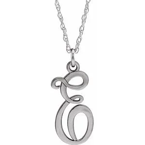 14K White Script Initial E 16-18" Necklace