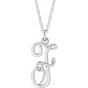 14K White Script Initial F 16-18" Necklace