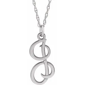 14K White Script Initial I 16-18" Necklace