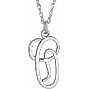 14K White Script Initial O 16-18" Necklace