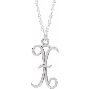 14K White Script Initial X 16-18" Necklace