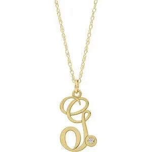 14K Yellow .02 CT Diamond Script Initial G 16-18" Necklace