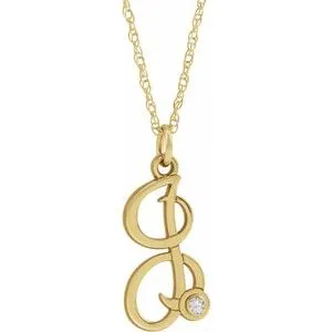 14K Yellow .02 CT Diamond Script Initial I 16-18" Necklace