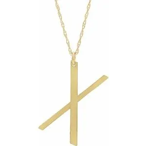 14K Yellow Block Initial X 16-18" Necklace with Brush Finish