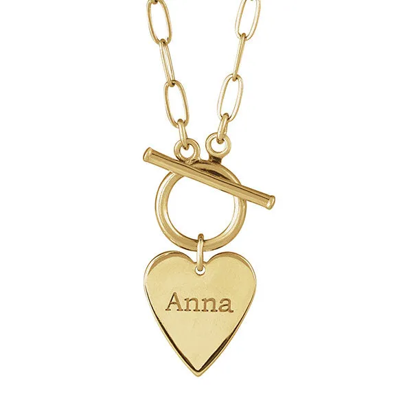 14K Yellow Engravable Heart Toggle 18” Necklace