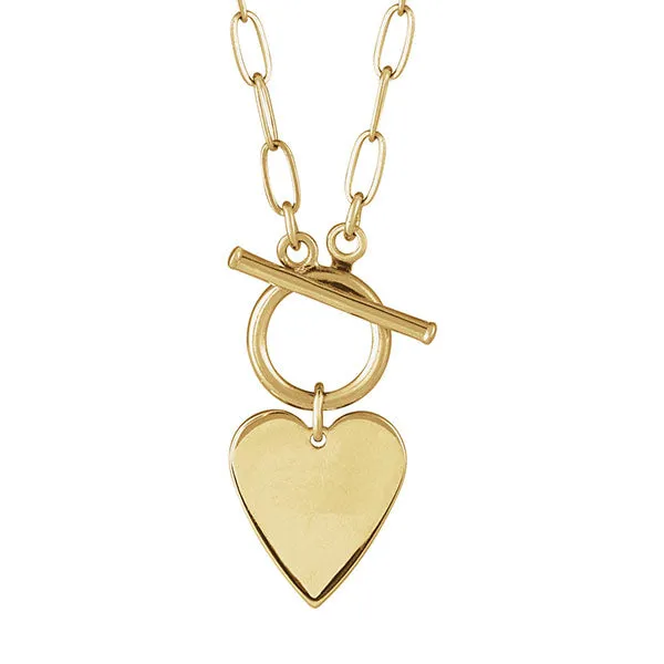 14K Yellow Engravable Heart Toggle 18” Necklace