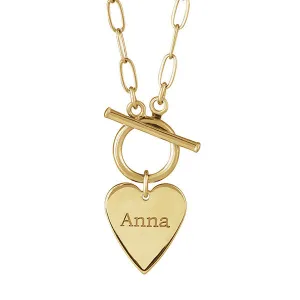14K Yellow Engravable Heart Toggle 18” Necklace