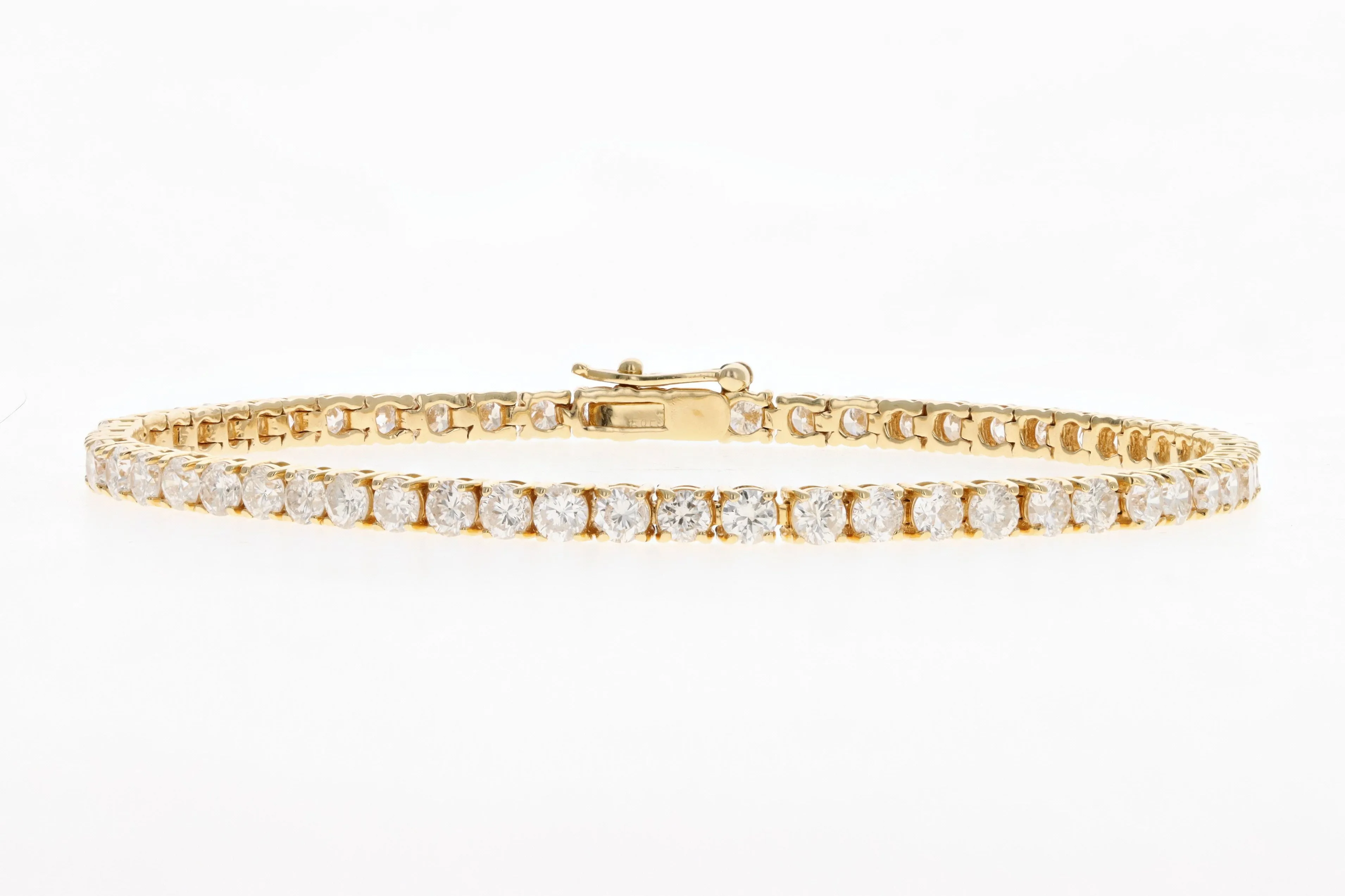 14K Yellow Gold 4.05 Carat Total Weight Round Brilliant Cut Diamond Tennis Bracelet