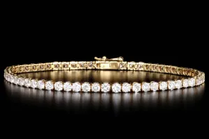 14K Yellow Gold 4.05 Carat Total Weight Round Brilliant Cut Diamond Tennis Bracelet