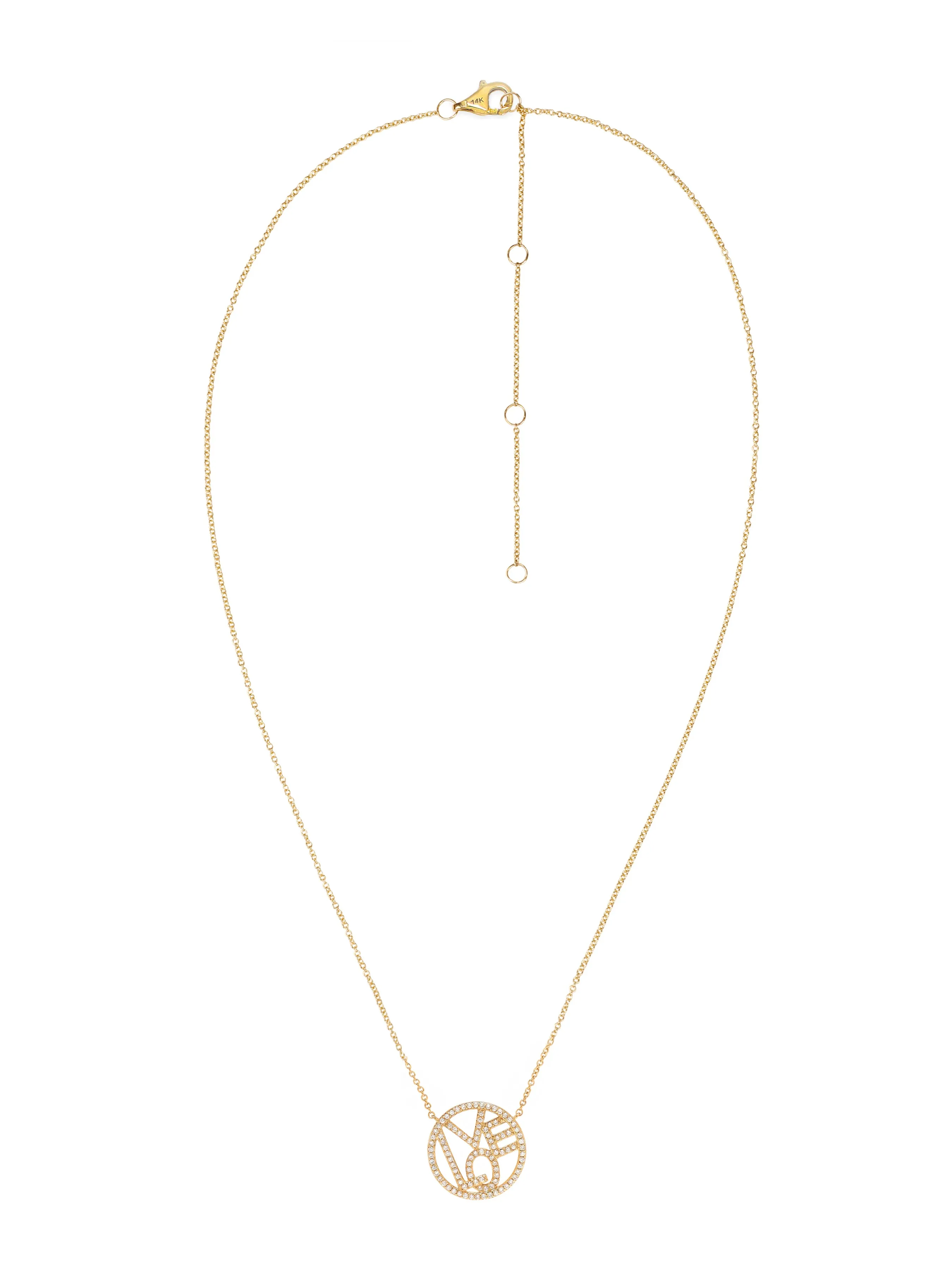 14k Yellow Gold Diamond Circle Love Necklace