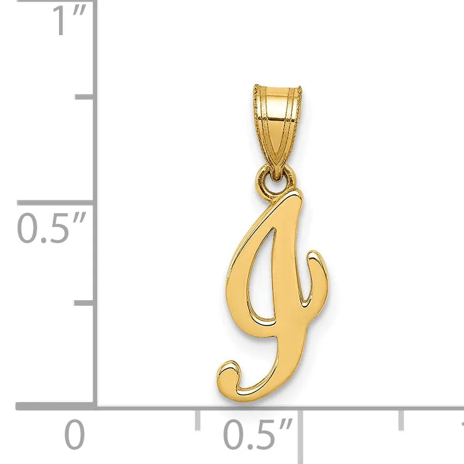 14K Yellow Gold Medium Size Script Design Letter I Initial Pendant