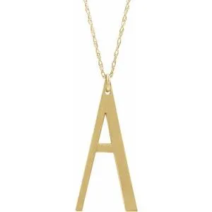 14K Yellow Gold-Plated Sterling Silver Block Initial A 16-18" Necklace with Brush Finish