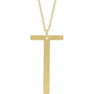 14K Yellow Gold-Plated Sterling Silver Block Initial T 16-18" Necklace with Brush Finish