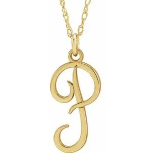 14K Yellow Gold-Plated Sterling Silver Script Initial P 16-18" Necklace