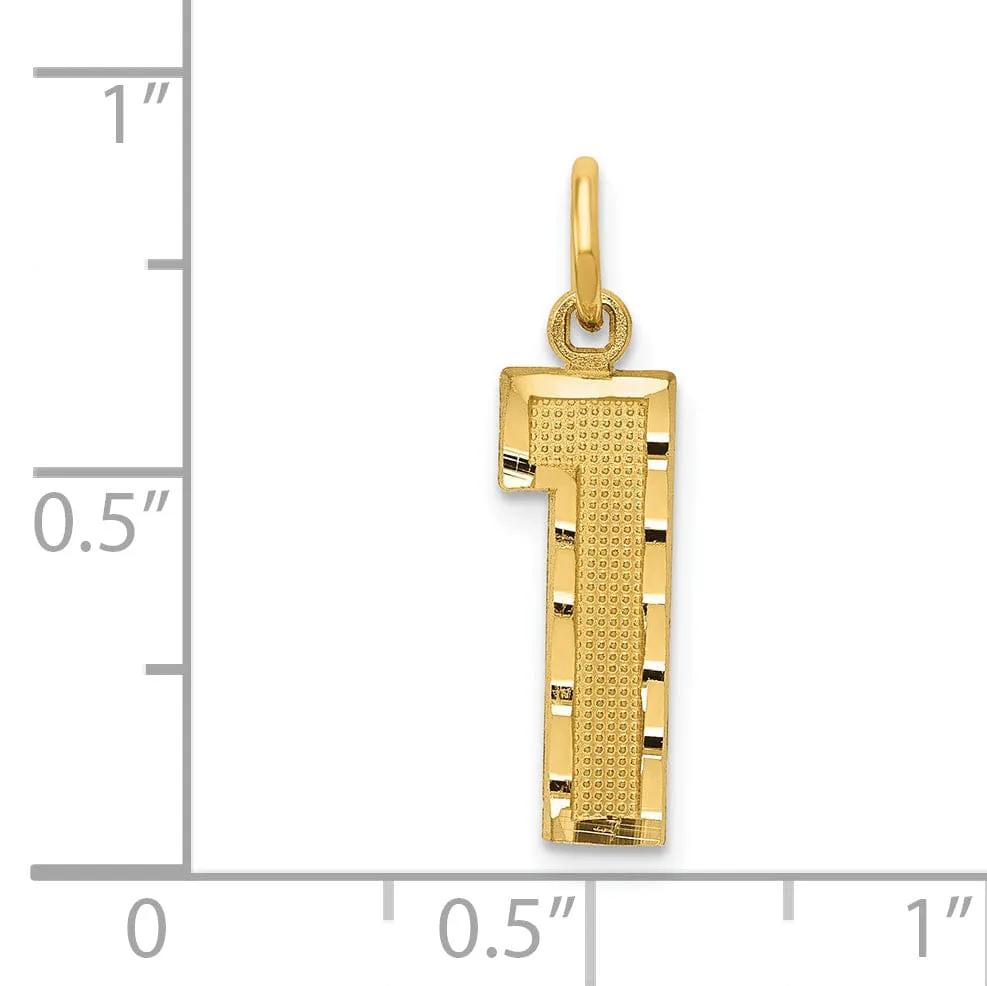 14K Yellow Gold Polished D.C Finish Medium Size Number 1 Charm Pendant