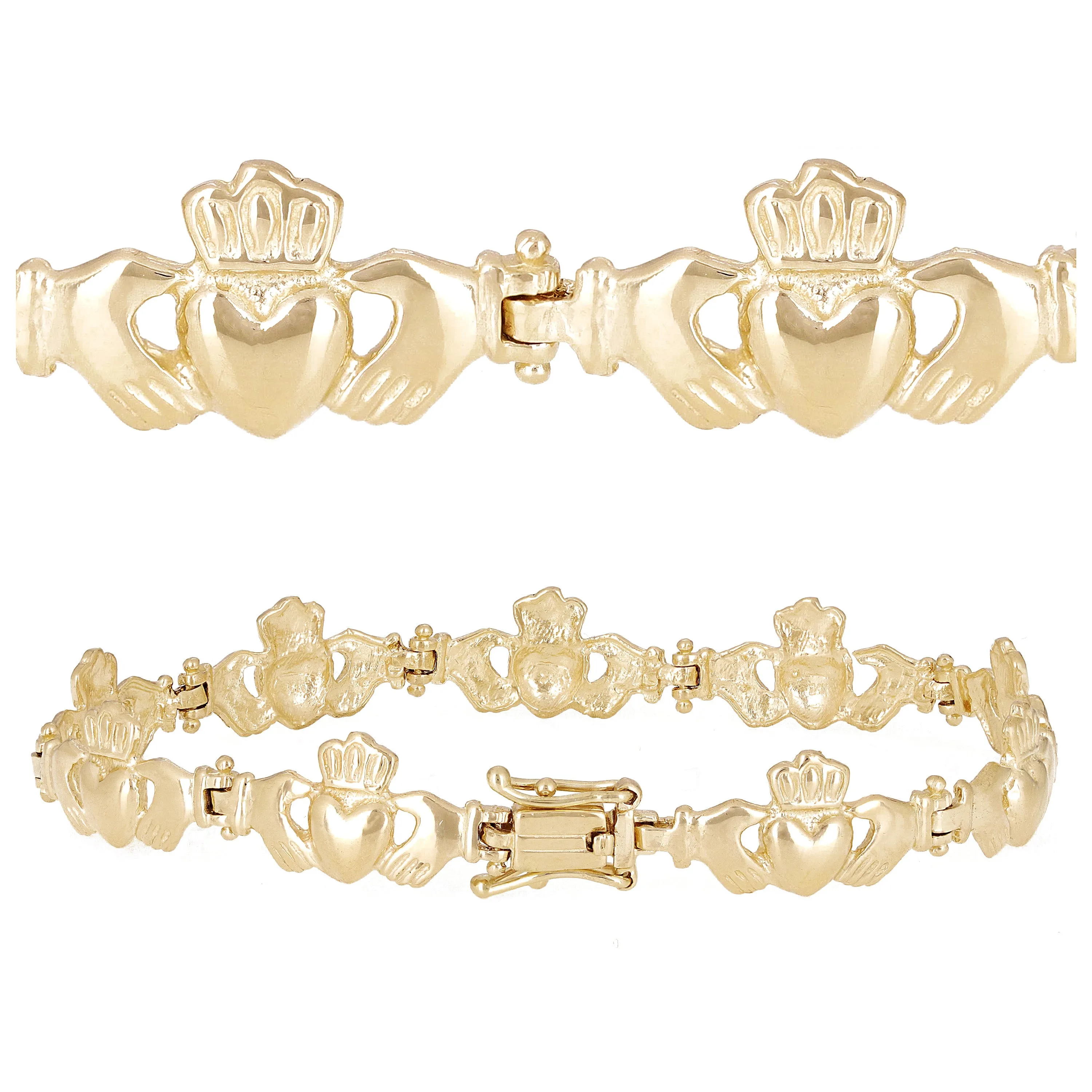 14k Yellow Gold Solid Love Friendship Irish Claddagh Bracelet 10.4mm Various Lengths