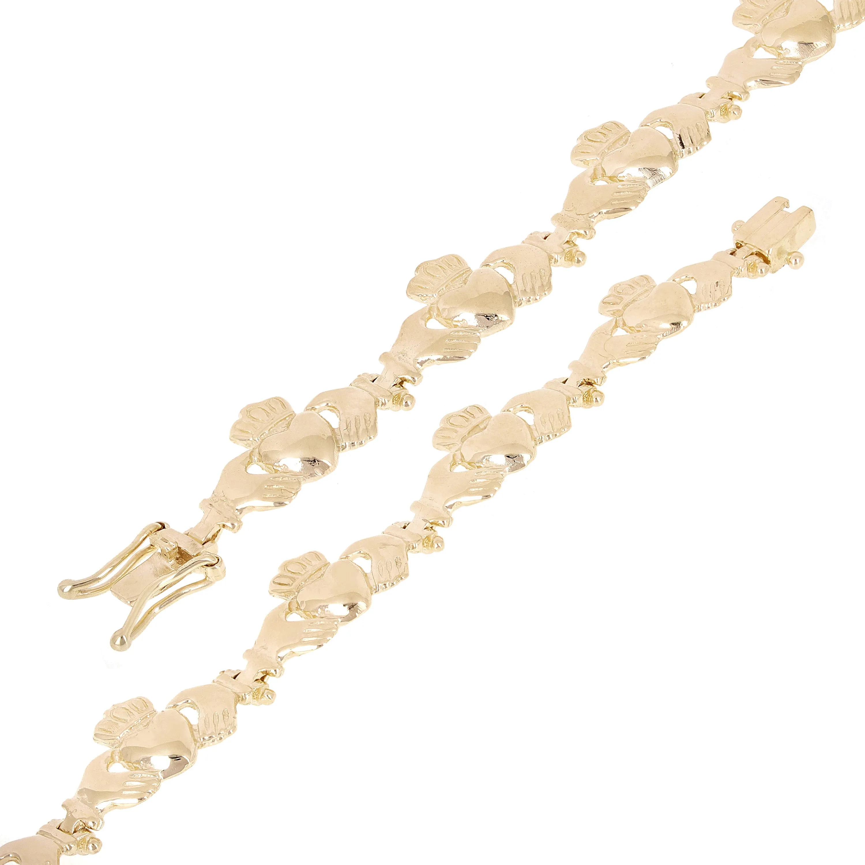 14k Yellow Gold Solid Love Friendship Irish Claddagh Bracelet 10.4mm Various Lengths