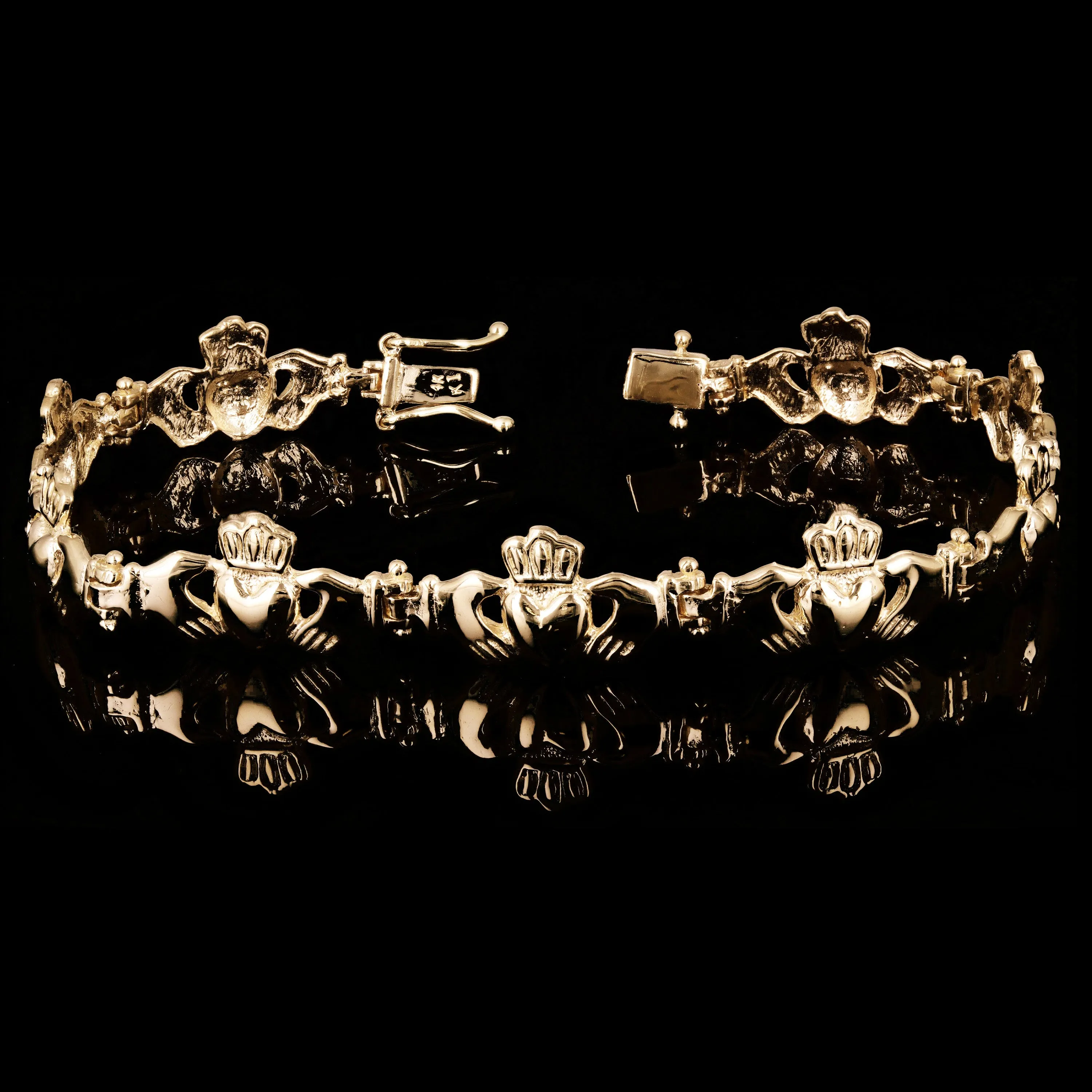 14k Yellow Gold Solid Love Friendship Irish Claddagh Bracelet 10.4mm Various Lengths