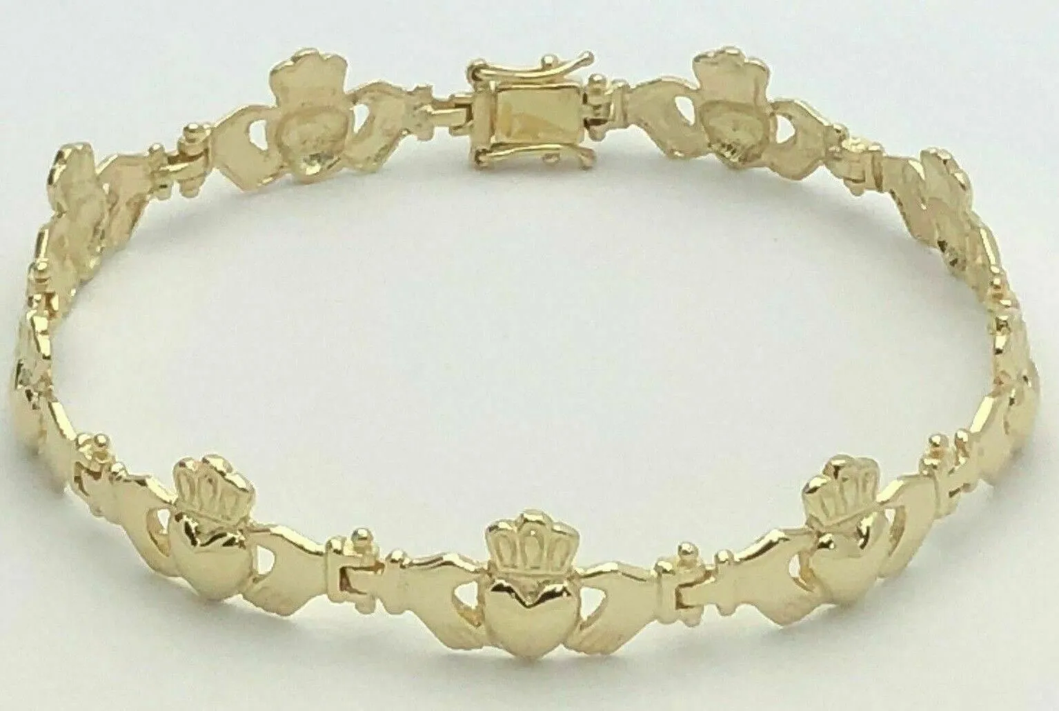 14k Yellow Gold Solid Love Friendship Irish Claddagh Bracelet 7.25" 10.4mm 14.2g