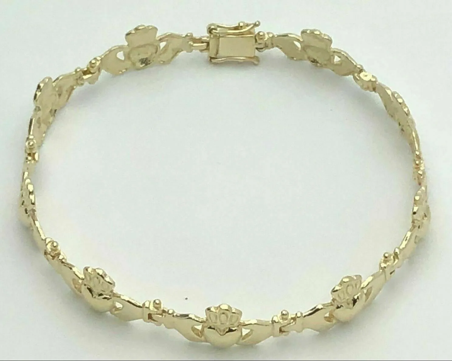 14k Yellow Gold Solid Love Friendship Irish Claddagh Bracelet 7.25" 10.4mm 14.2g